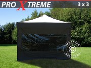 FleXtents Pro Xtreme 3x3 m,  3 panoramic + 1 zip sidewall,  black