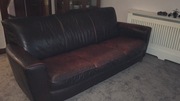 Natuzzi Italian brown leather 3-seater couch and matching recliner